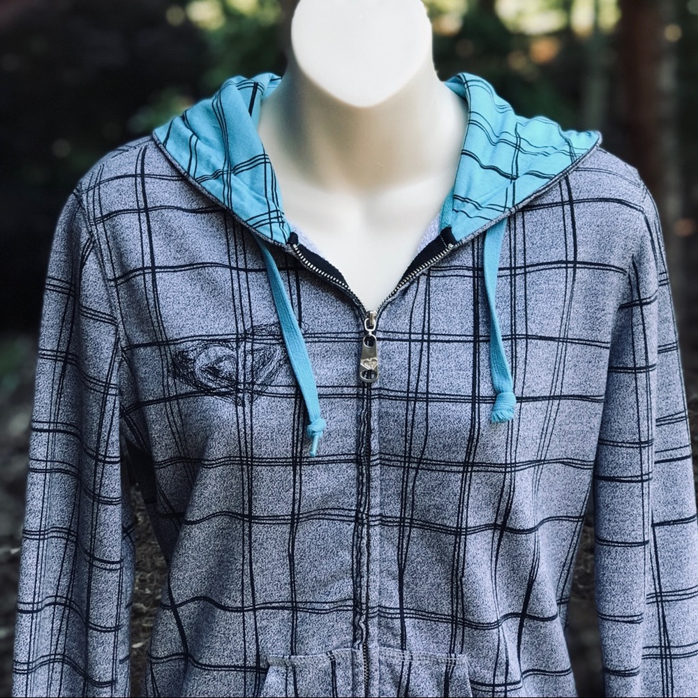 Roxy Gray & Turquoise Zip Front Sweatshirt - M - image 3